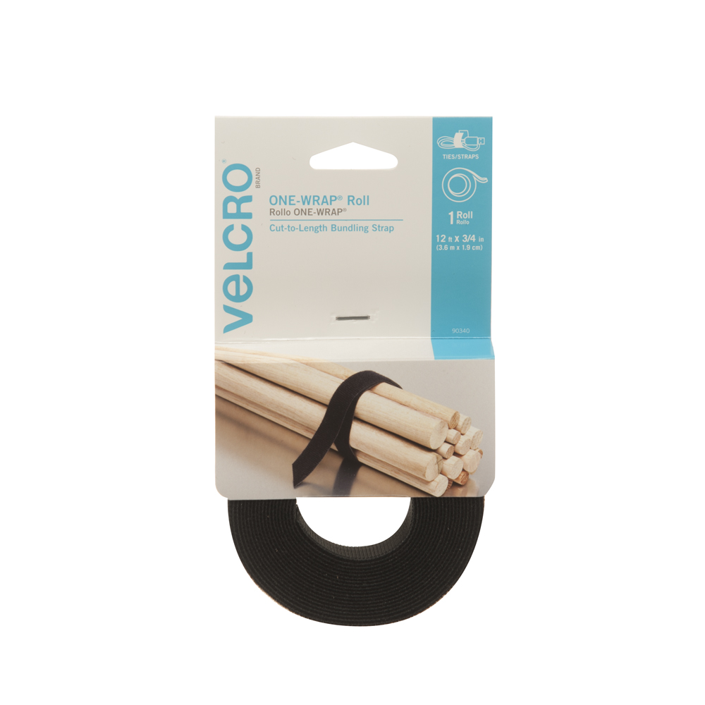 VELCRO® Brand 217240 One-Wrap Tape - 1/2 Inch x 25 Yard Tie Roll - Black