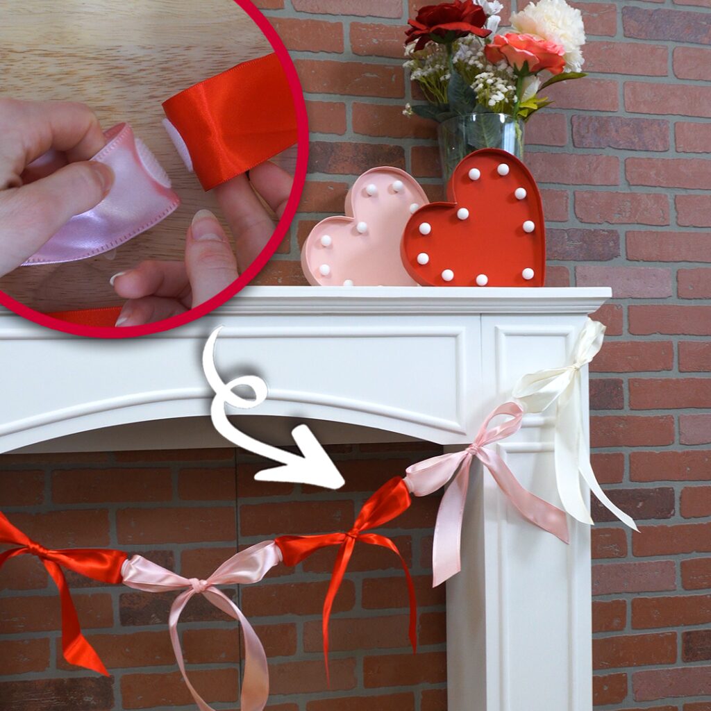 DIY Valentine's Day bow garland made with VELCRO® Brand Sticky Back for Fabric.